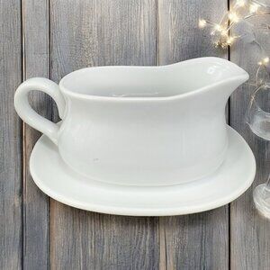 LE TAUCI Gravy Boat with Under Plate Ceramic Sauce Creamer Dish‎ Salsa Dish VTG